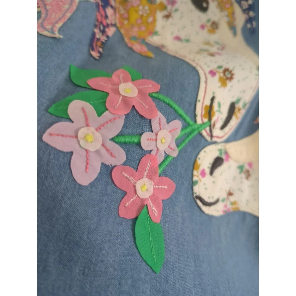 Mini Boden Girls Appliqué Long Sleeve Dress Chambray Blue Horses size 5/6 NWT
